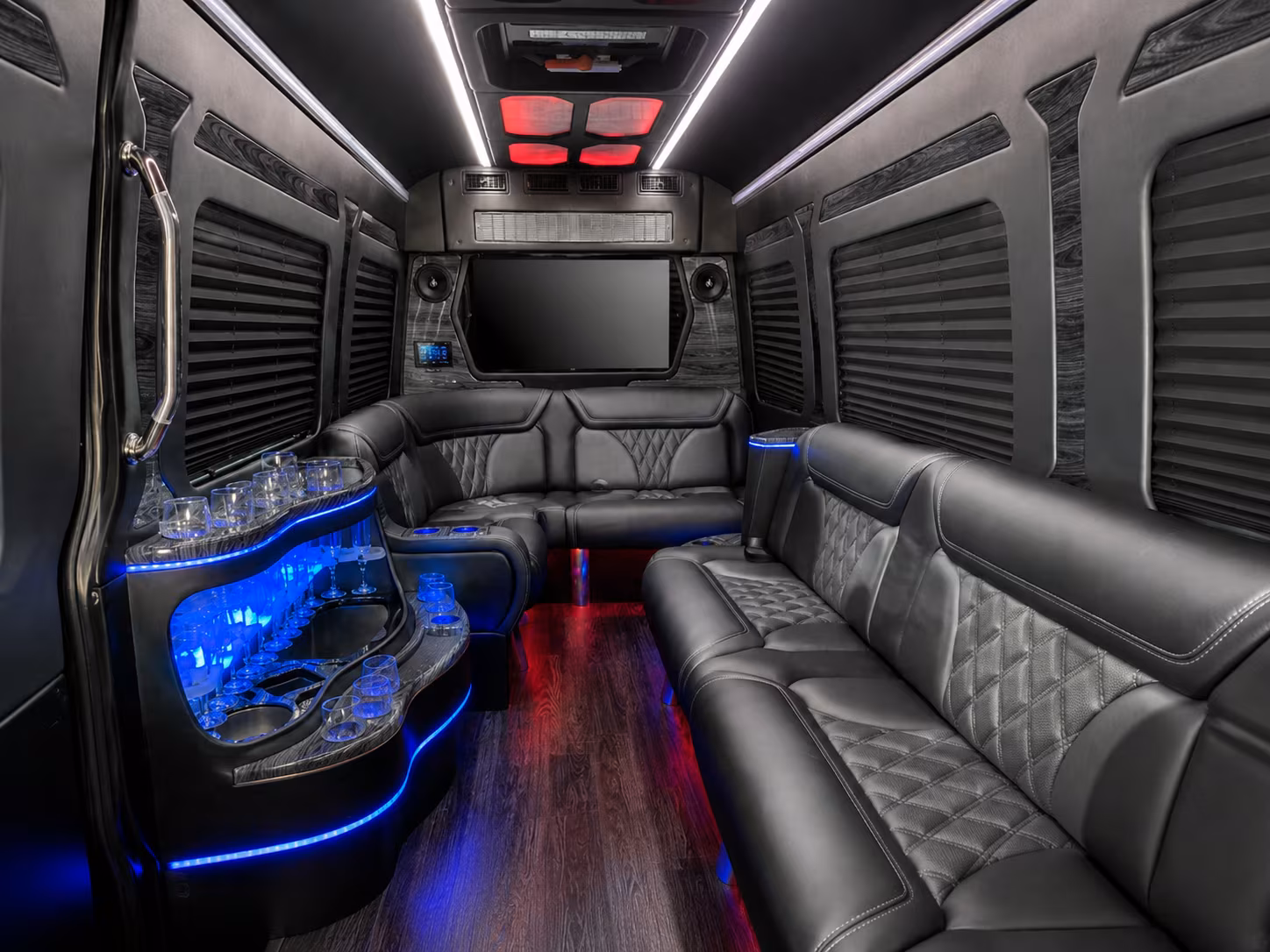troy 28 passenger party bus inside