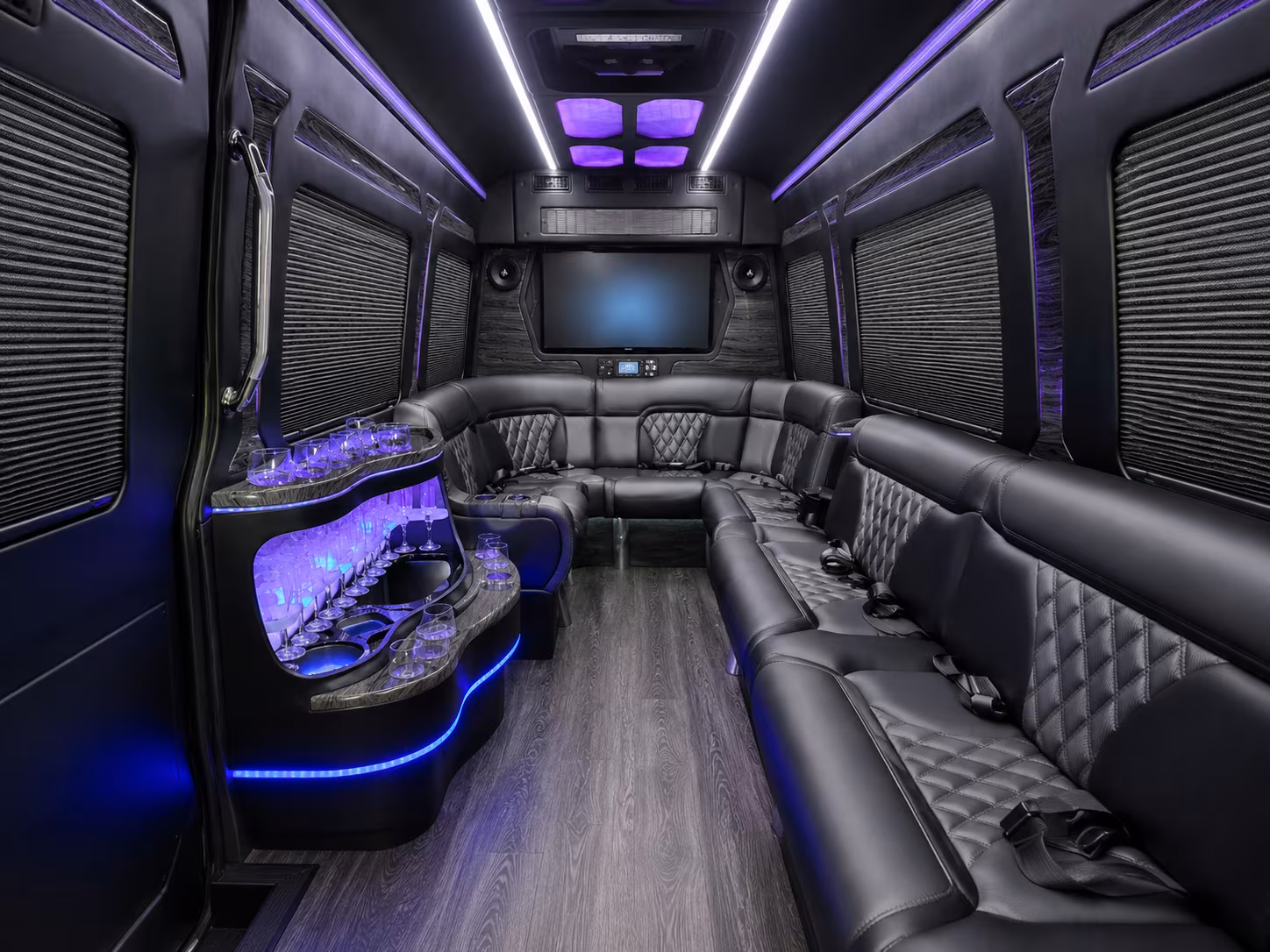 troy 40 passenger party bus inside